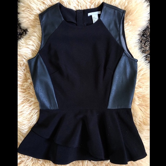 H&M Tops - Black Peplum Top with Leather Detail